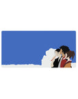 Samurai Champloo mouse pad 32x16 inches featuring Mugen, Jin, and Fuu against blue skies and clouds, minimal and vibrant.