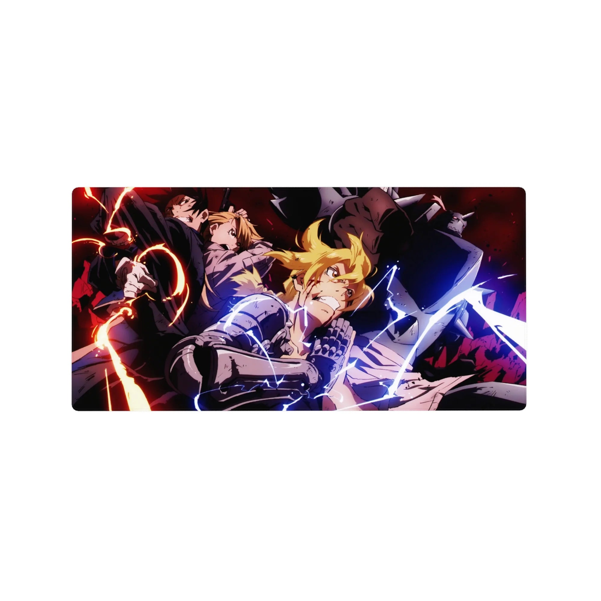 Fullmetal Alchemist anime mouse pad, 32x16 inches, with Edward, Alphonse, and Roy in action.