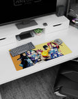 Natsu flame punch front and center with Lucy and Erza sword pose, anime mouse pad 28x12 inches.