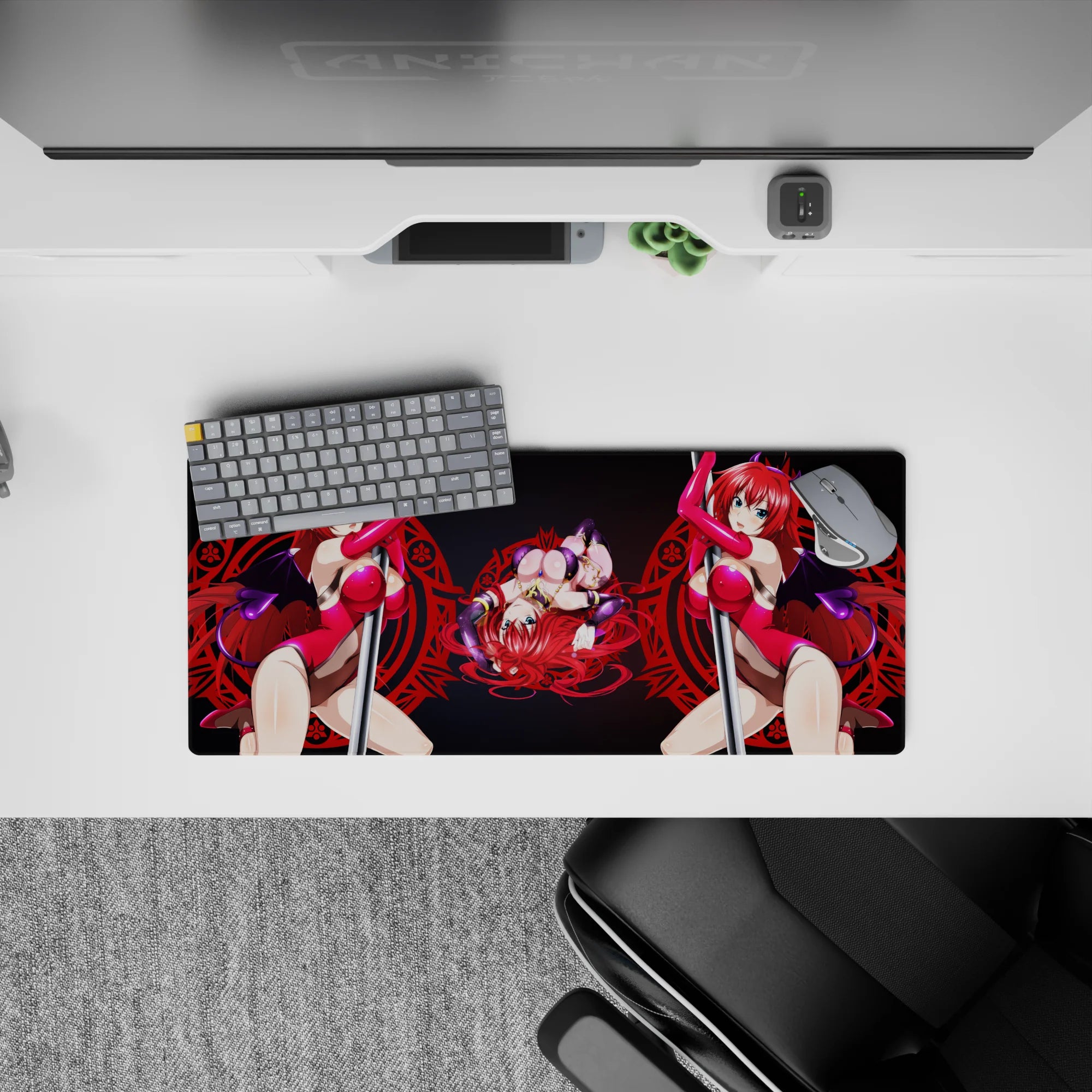 Anime mouse pad featuring Rias Gremory from High School DxD, 28x12 inches; bold colors and devilish aesthetic.