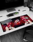 Anime desk pad 36x16 inches featuring Rias Gremory in magenta with violet horns and blue eyes from High School DxD.