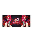 Rias Gremory anime mouse pad, 28x12 inches, in magenta with violet horns and blue eyes. High School DxD themed.