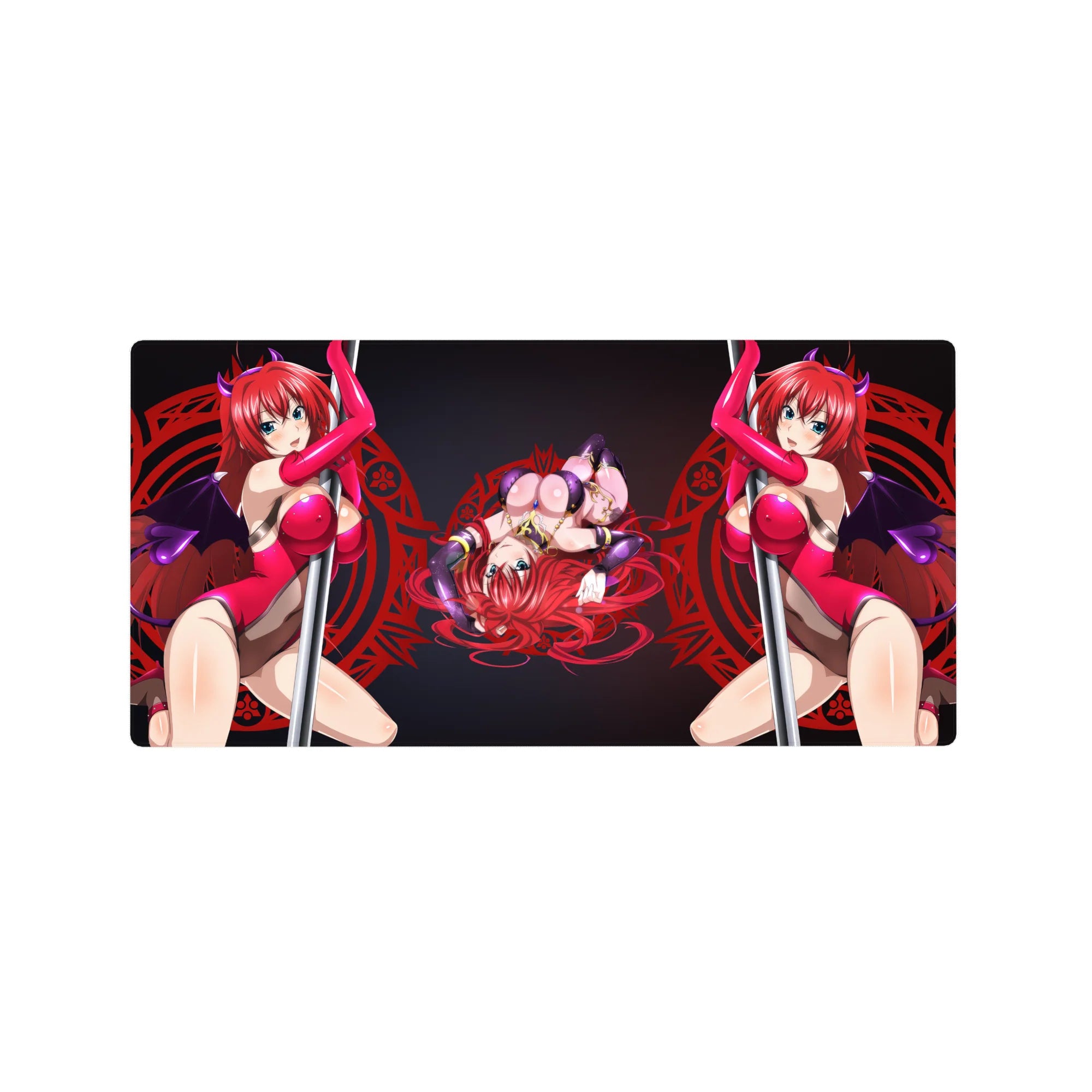 Rias Gremory anime mouse pad, 32x16 inches, featuring magenta and violet colors with a red sigil backdrop from High School DxD.