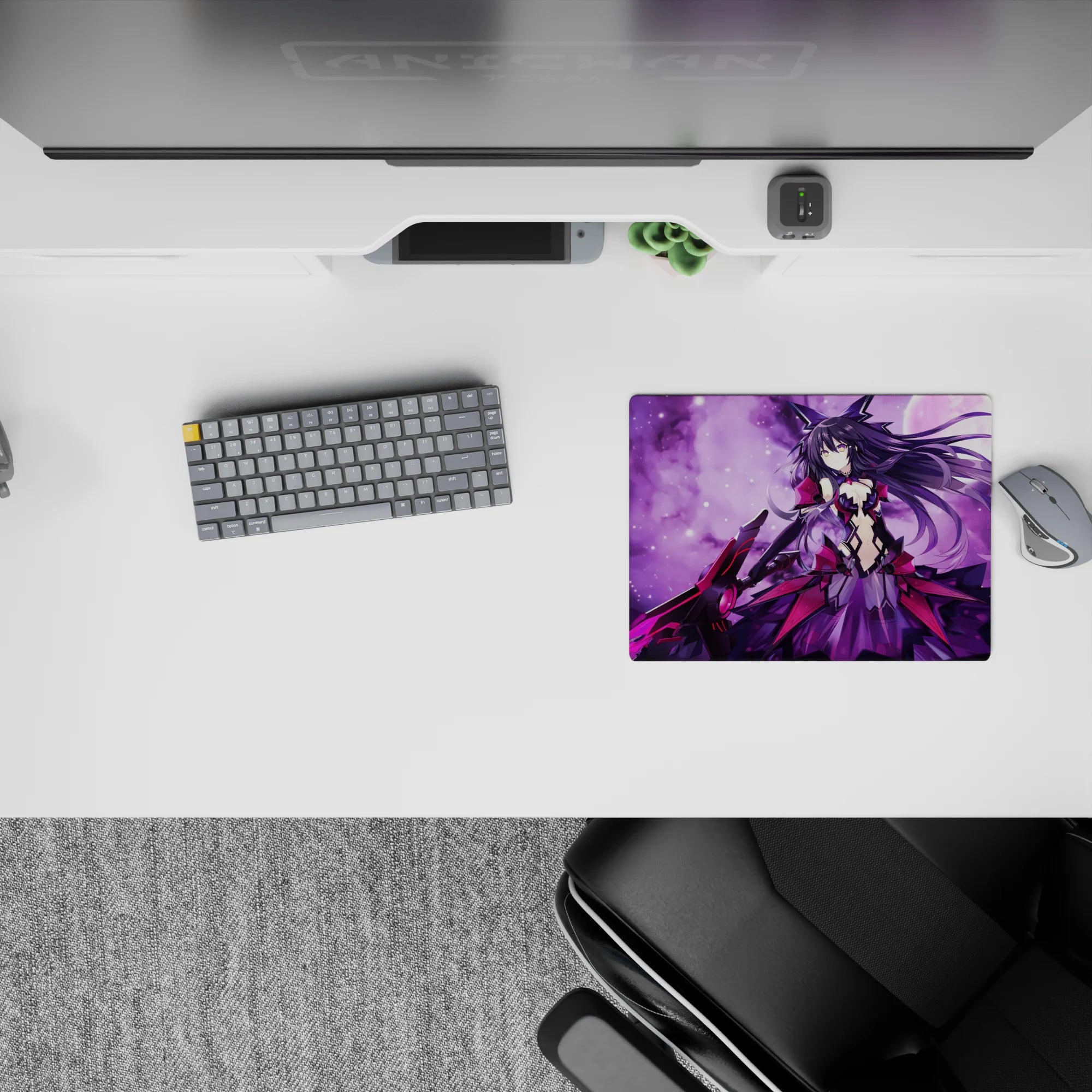 Purple nebula anime mouse pad 14x10 inches in violet haze with starry glow and intense cute vibe.