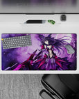 Anime girl mouse pad 32x16 inches in violet haze with star-speckled glow and intense cute vibe.