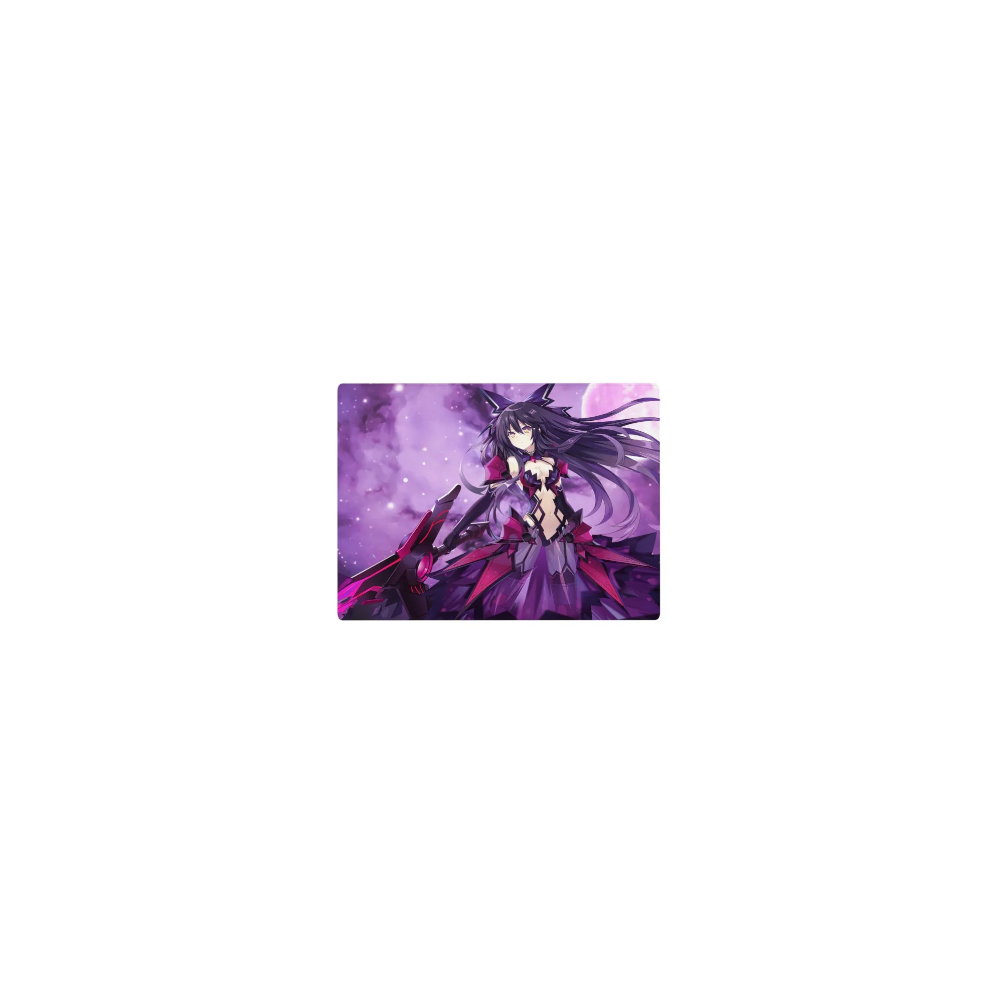 Classic anime girl mouse pad 14x10 inches with Kurumi Tokisaki, nebula backdrop, magenta armor details.