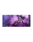 28x12 inches anime girl mouse pad with Kurumi Tokisaki, nebula background, magenta armor, oversized weapon.