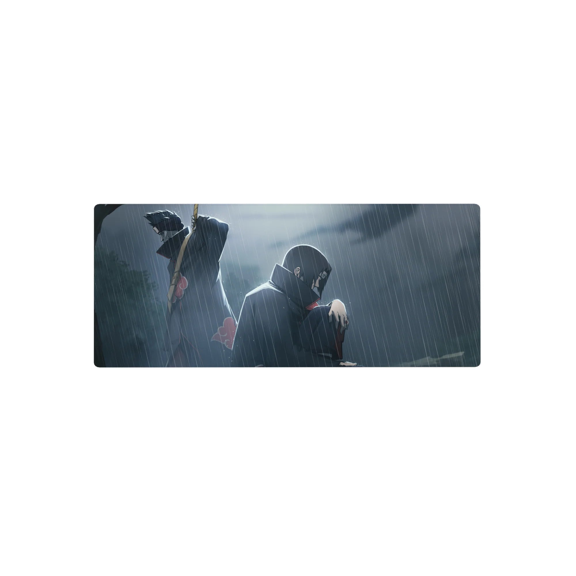 28x12 inches anime mouse pad with Akatsuki clouds, cinematic rain scene, smooth tracking desk mat.