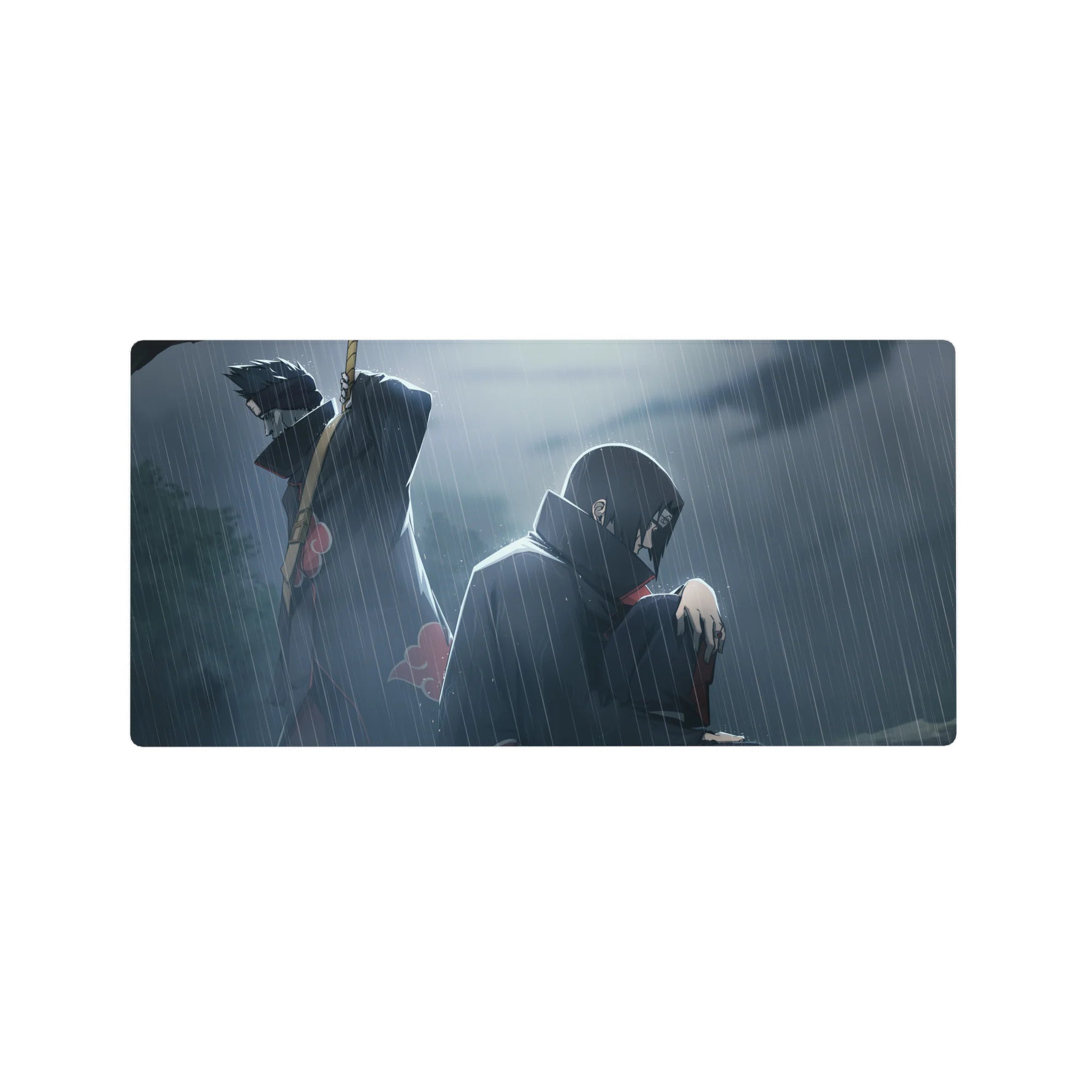 32x16 inches anime mouse pad with Akatsuki clouds, cinematic rain scene, Naruto Shippuden desk mat.