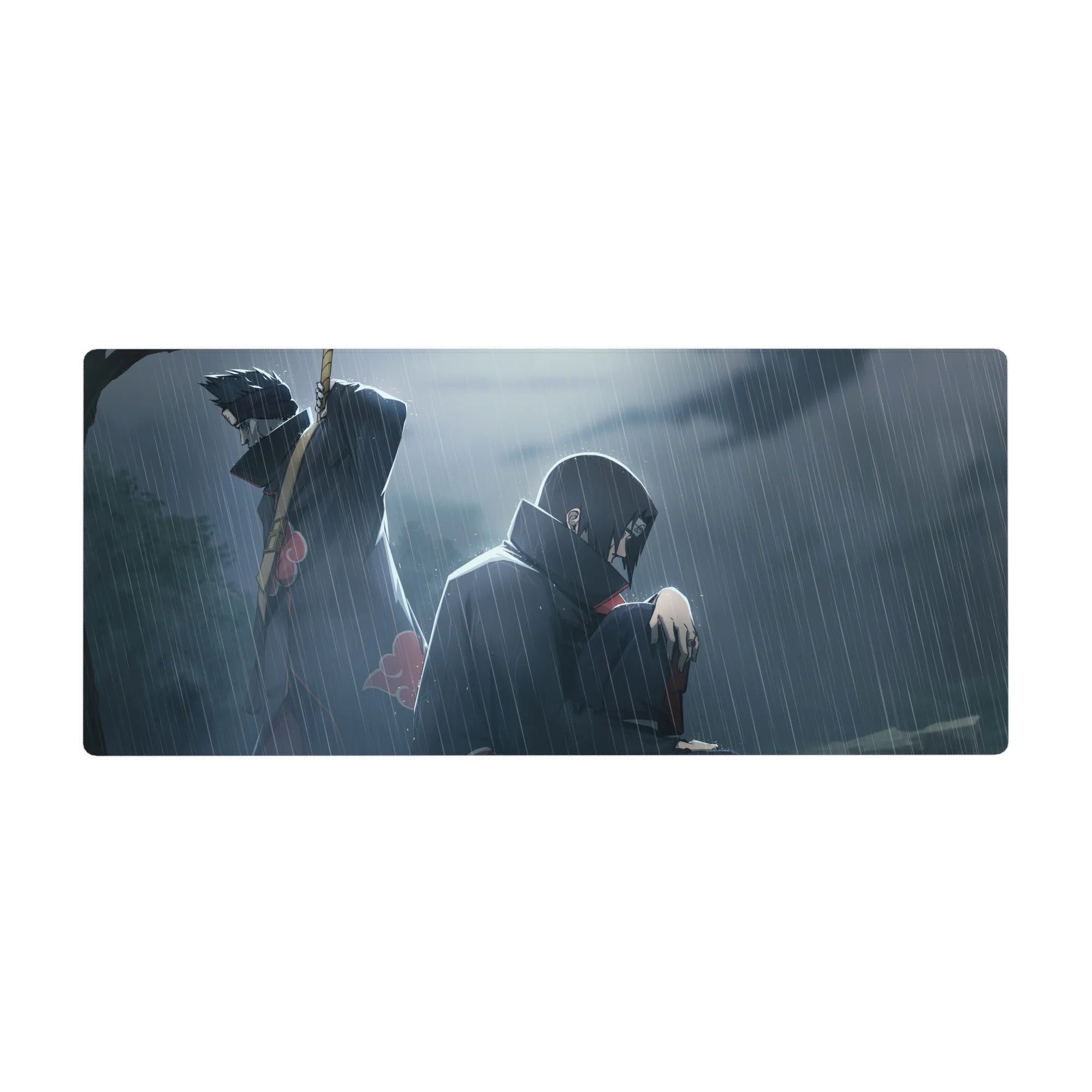 Naruto Shippuden Akatsuki rain scene anime desk pad, Itachi and Kisame, 36x16 inches.