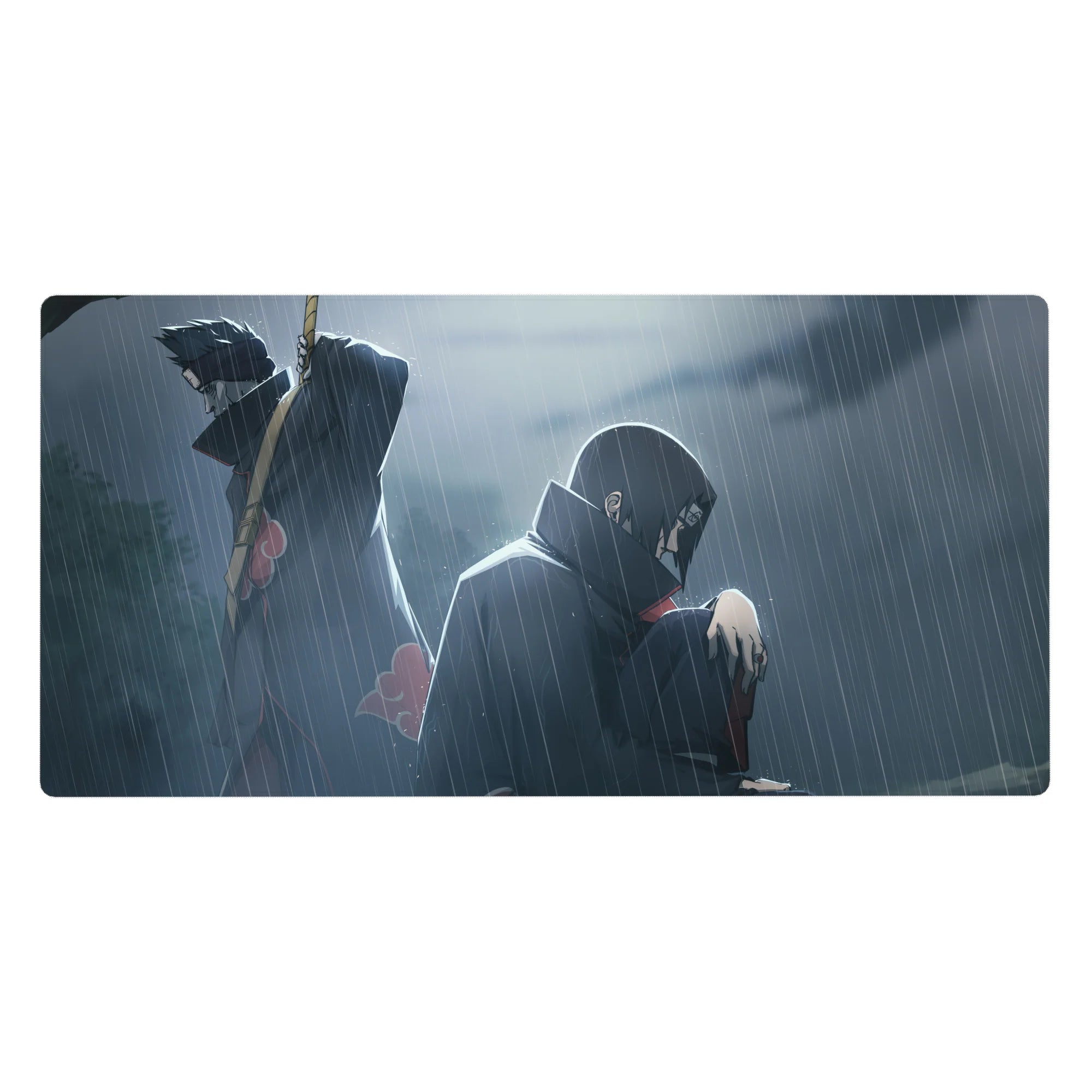 Naruto Shippuden Akatsuki rain scene anime desk pad, Itachi and Kisame, 40x20 inches.