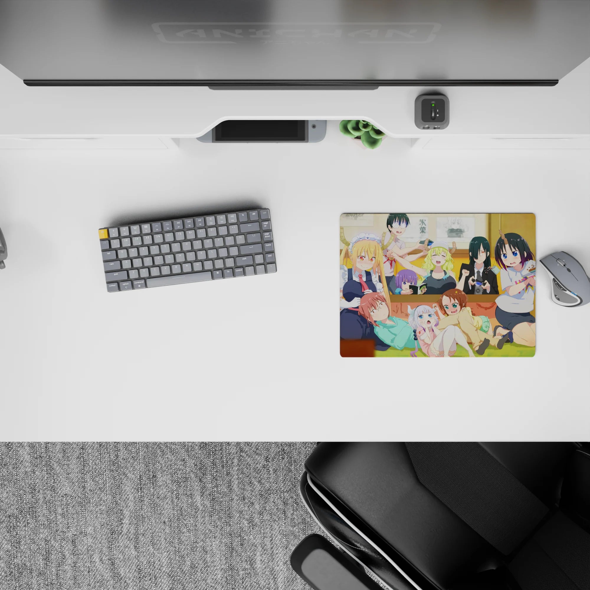 Warm yellow and cozy green anime girl mouse pad 14x10 inches with candy-bright hair and cute vibes.