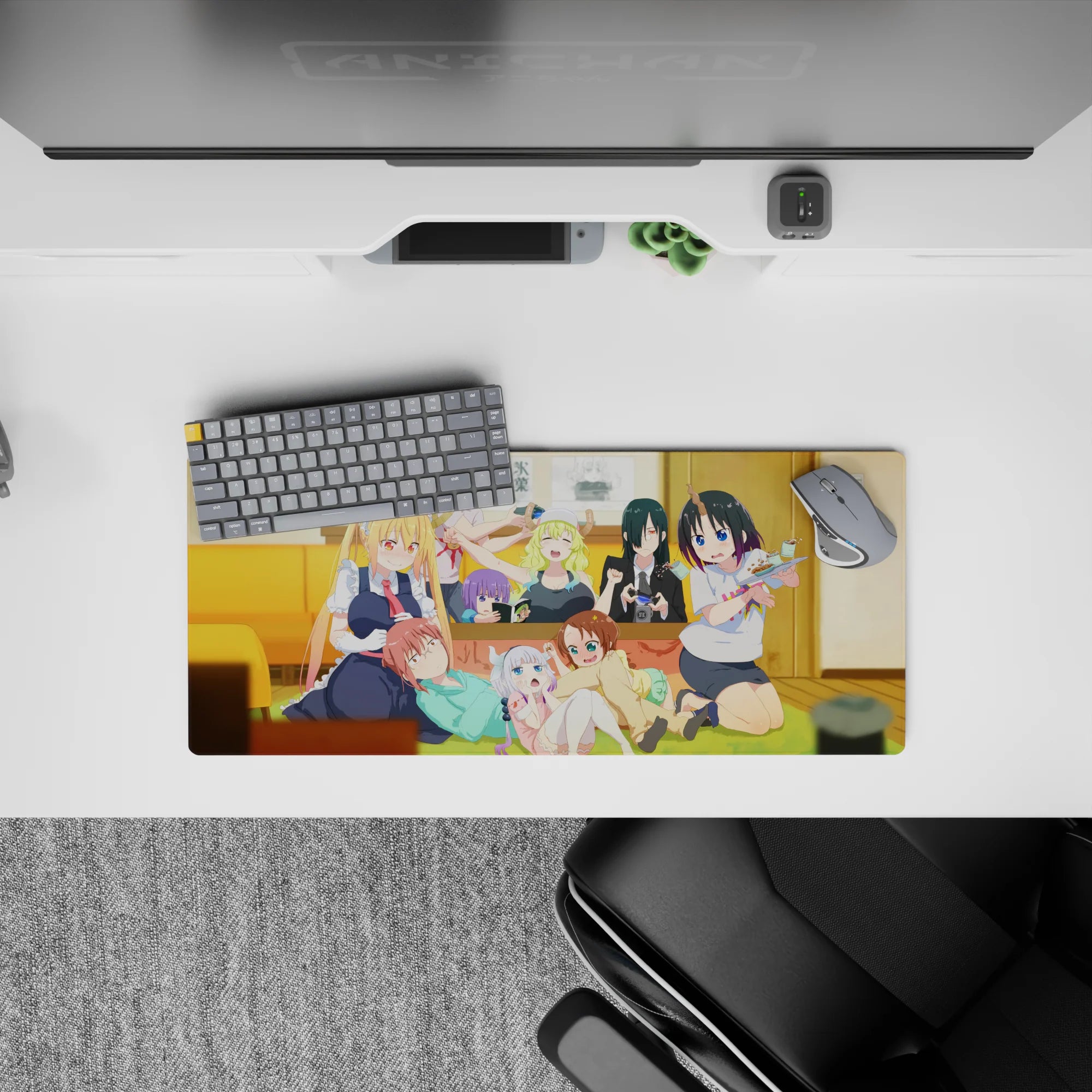 28x12 inches anime girl mouse pad in warm yellows and cozy greens with candy-bright hair pops.