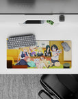 28x12 inches anime girl mouse pad in warm yellows and cozy greens with candy-bright hair pops.