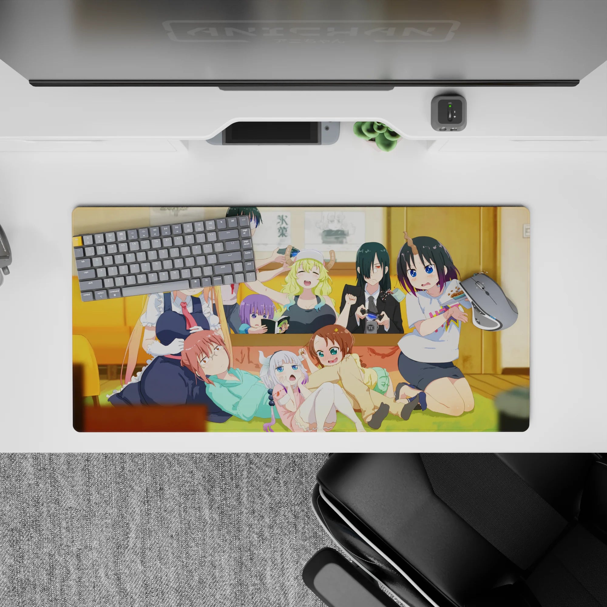 32x16 inches anime girl mouse pad in warm yellows and cozy greens with candy-bright hair.