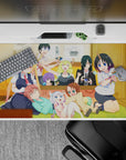 Anime girl desk pad 40x20 inches in warm yellows and cozy greens with candy-bright hair, cute vibes.
