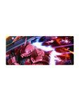 28x12 inches anime mouse pad with Char Aznable red Zaku II, Zeon insignia, sharp armor panels.