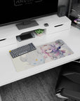 28x12 inches Kanna Kamui desk mat, adorably serious with big blue eyes beside her fluffy dragon friend.