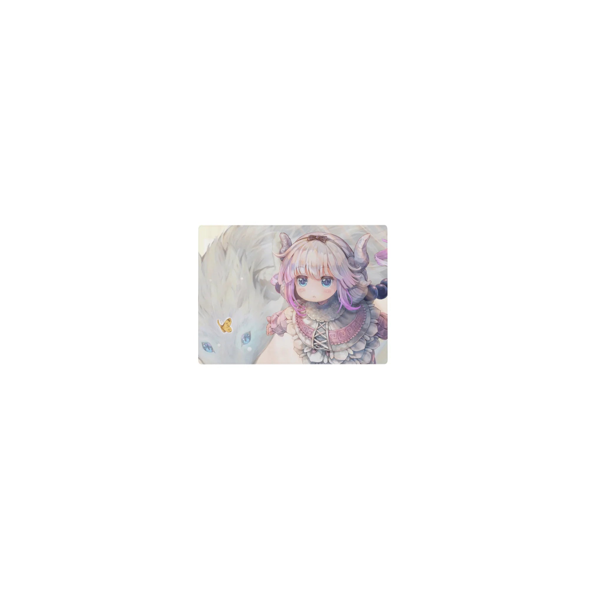 Classic anime girl mouse pad 14x10 inches with Kanna Kamui and a fluffy dragon, sparkles and butterfly.
