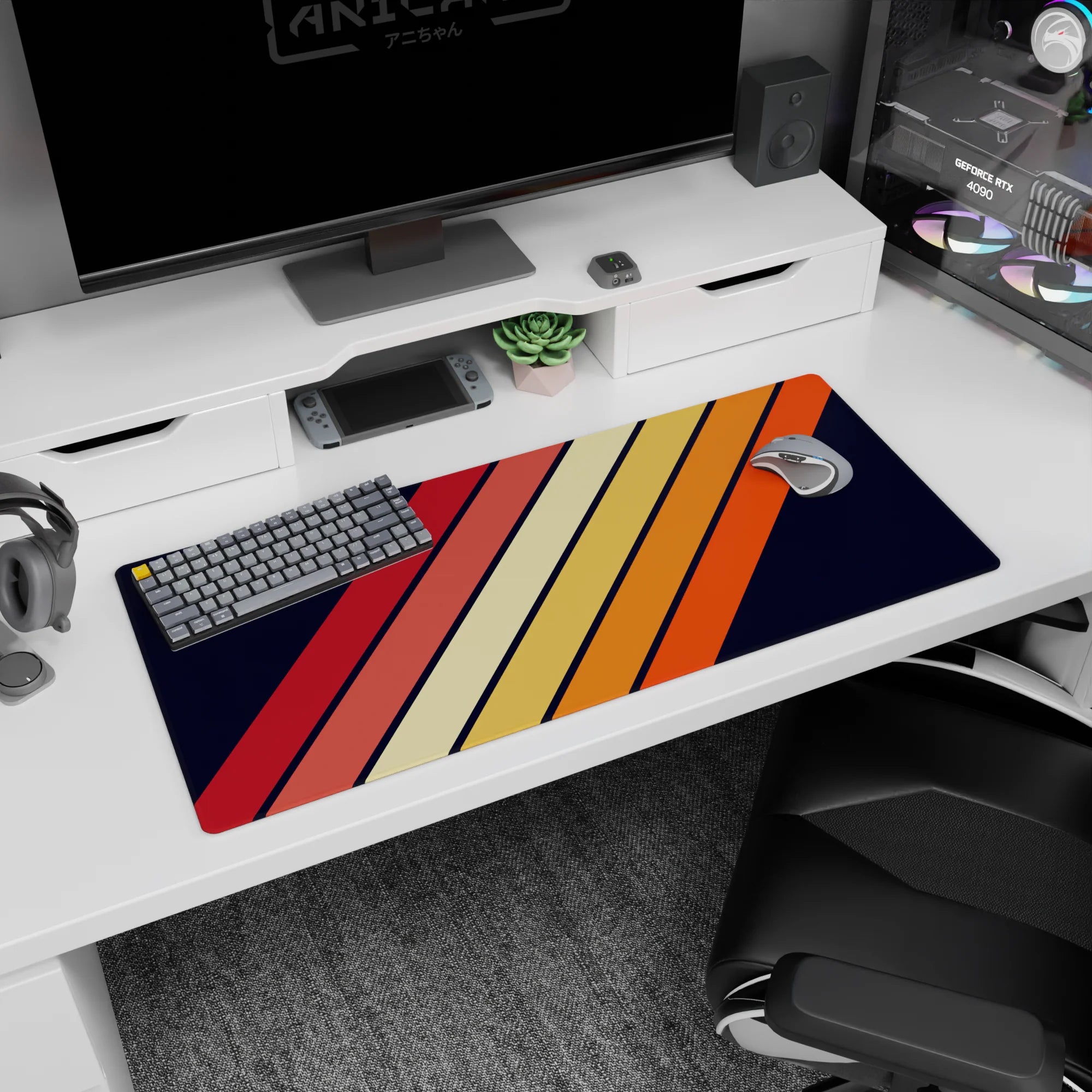 Geometry Abstract Deskmat | Mousepad | Deskpad - Retro Stripe Burst - AniChan