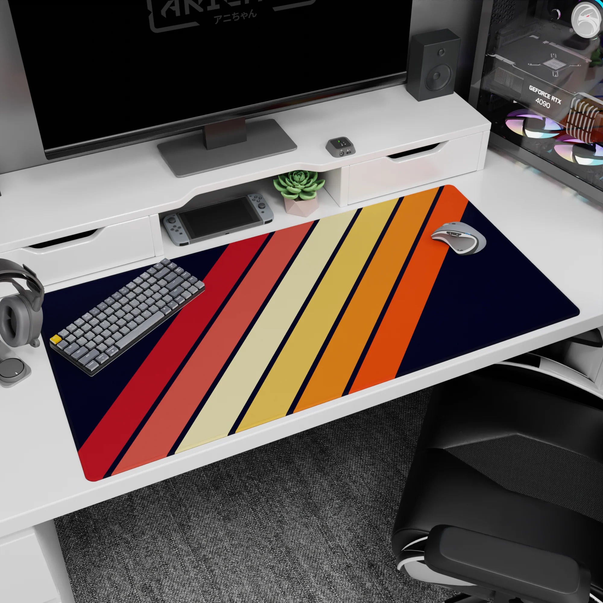 Geometry Abstract Deskmat | Mousepad | Deskpad - Retro Stripe Burst - AniChan