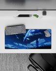 28x12 inches anime mouse pad in deep navy with neon blue-pink comet streaks, calm dreamy night sky.