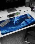 40x20 inches anime desk pad showing yukata girl watching two comet trails across a starry night sky.