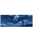 32x12 inches anime mouse pad with girl in blue yukata in tall grass under twin comets and stars.