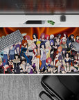 Fiery orange swirl gradient anime girl desk pad 40x20 inches, playful wild vibe with clean outlines.