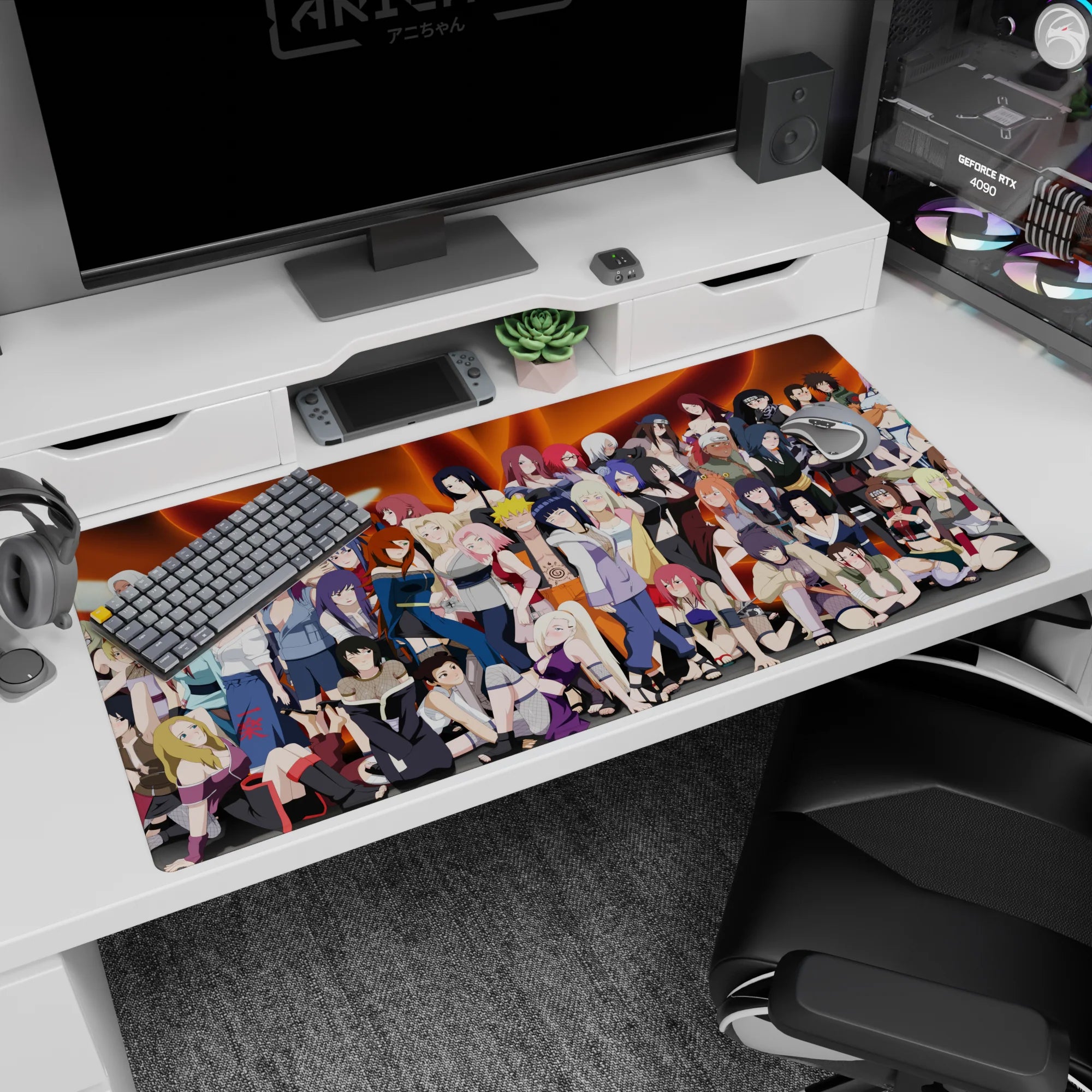 Naruto kunoichi group pose desk pad 40x20 inches, smirks and open-front jackets like a mini poster.