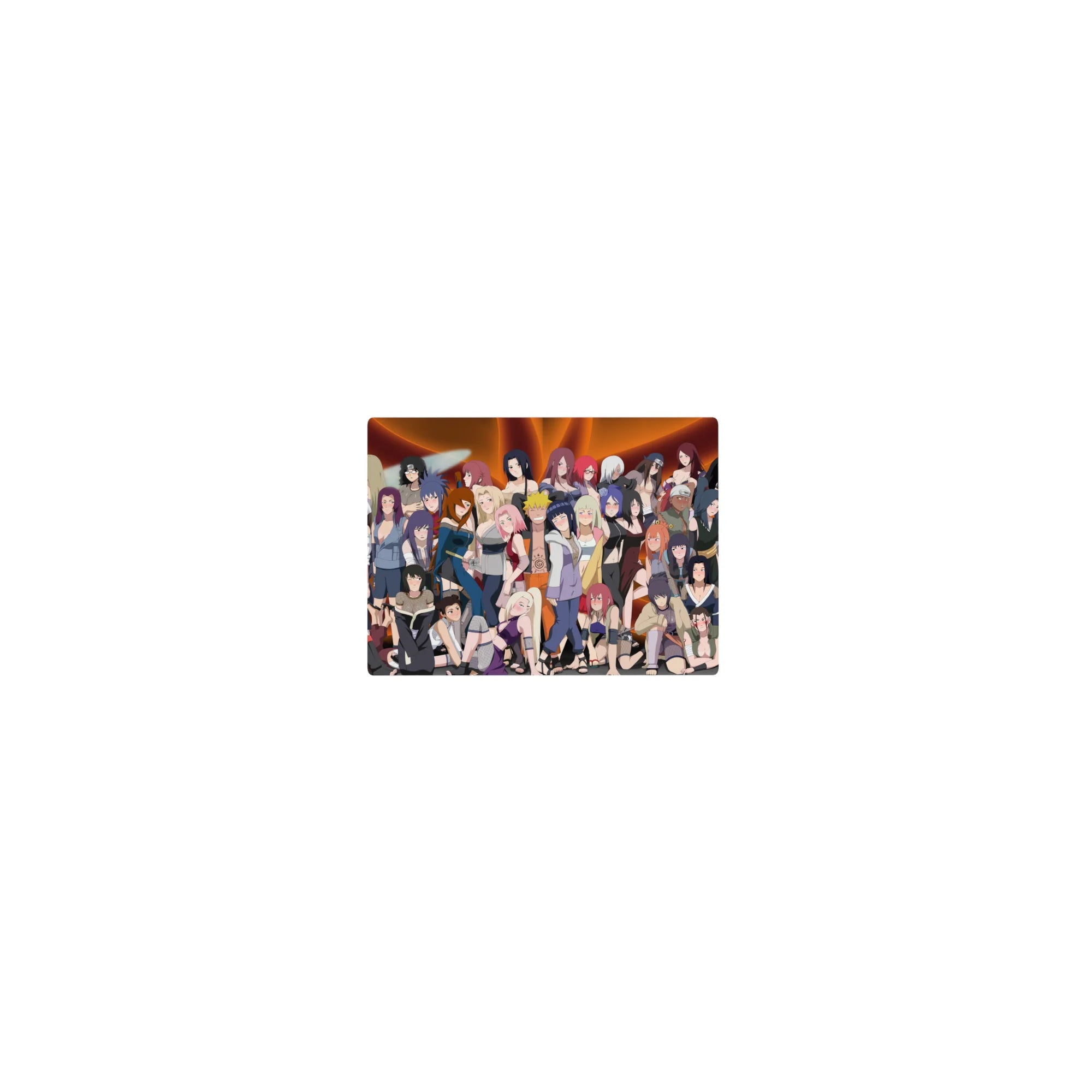 Naruto-style anime girl mouse pad 14x10 inches with bold kunoichi lineup, sleek outlines, poster look.