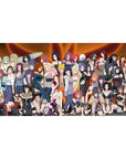 Naruto-style anime girl desk pad 40x20 inches with bold kunoichi lineup, headbands, heels, fishnets.