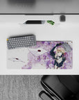 28x12 inches lavender and cream desk mat mouse pad, romantic wistful mood with subtle gold sparkle.