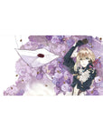 Violet Evergarden anime girl desk pad 40x20 inches with roses, floating letters, and gold accents.