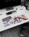 32x12 inches Nekopara mouse pad featuring Chocola and Vanilla front and center with perked ears and smiles.