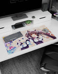 Nekopara Chocola and Vanilla anime girl mouse pad 32x16 inches, ears perked, teasing smile, pastel desk mat.