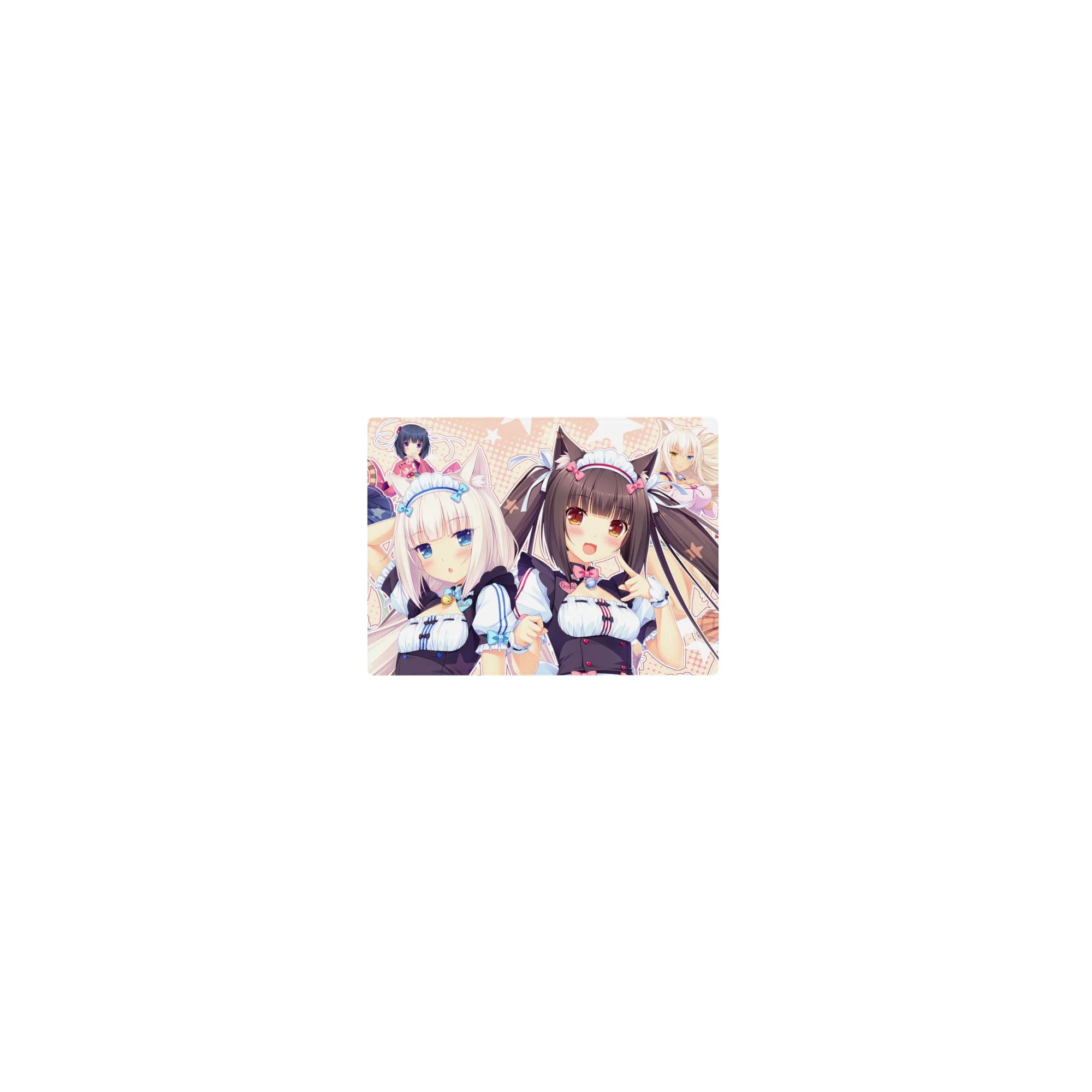 Classic anime girl mouse pad 14x10 inches with Chocola and Vanilla, cat ears, bows, and candy accents.