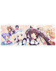 32x12 inches anime girl mouse pad with Nekopara catgirls, bows, ears, and candy polka dot design.