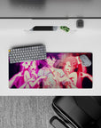 28x12 inches anime mouse pad in neon pink with glossy gothic drama, vivid print, and high-energy mood.