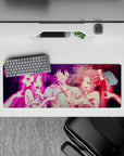32x12 inches anime mouse pad in neon pink and shadowy gothic tones, vivid print with chaotic energy.