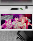 32x16 inches anime mouse pad in neon pink and glossy shadows, high-energy teasing vibe at night.