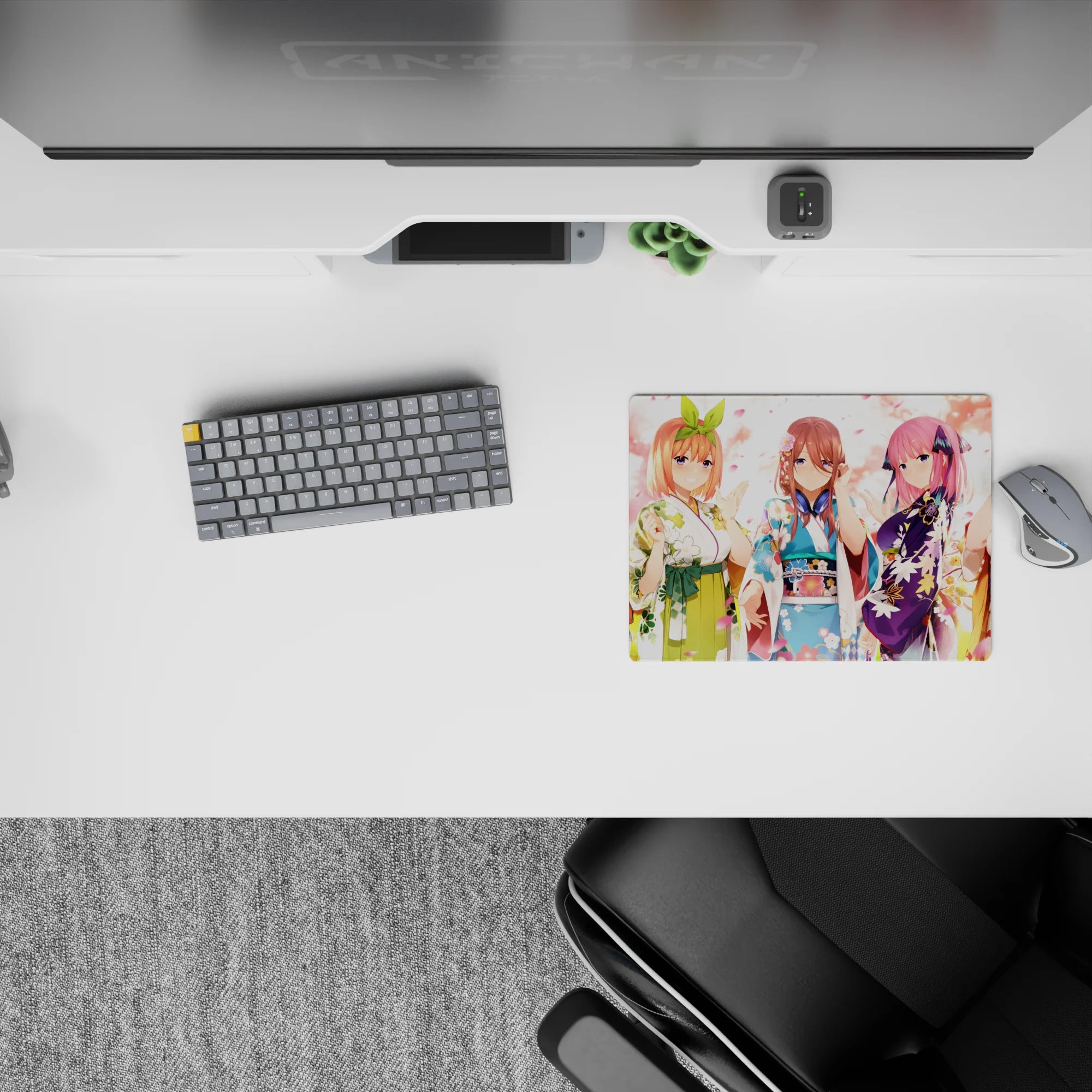 14x10 inches pastel pink petal anime mouse pad, cozy warm sky with reds, blues, violet and green bow.