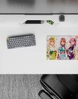 14x10 inches pastel pink petal anime mouse pad, cozy warm sky with reds, blues, violet and green bow.