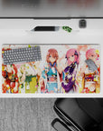 Pastel pink petal vibe anime girl mouse pad 32x16 inches in warm cozy tones with bright yukata.