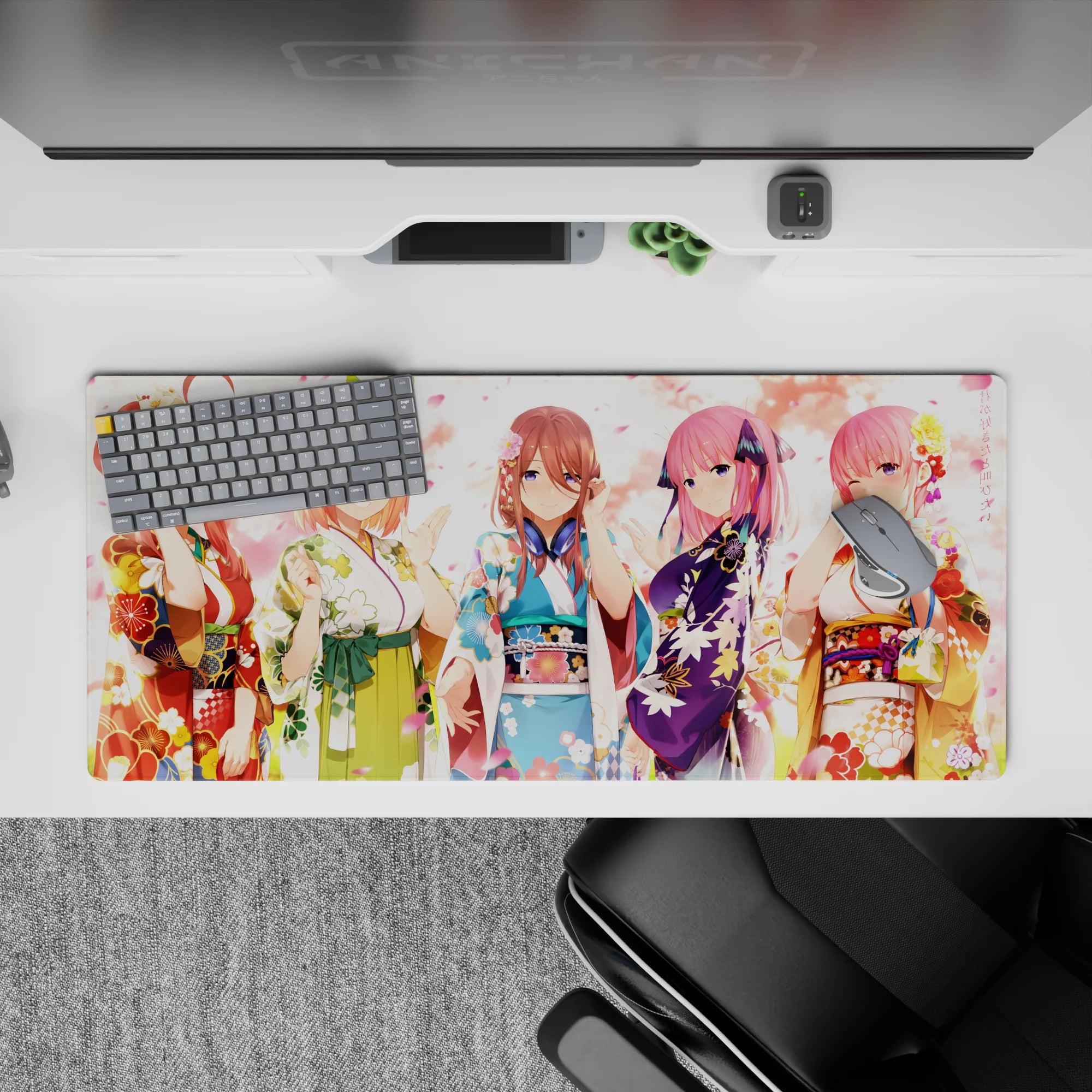 Pastel petal sky mouse pad 36x16 inches in cozy pinks, reds, blues, violet and green bow.