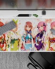 40x20 inches pastel anime desk mat with warm pink petals, cozy sky, and colorful yukata bows.