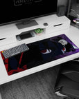 Sasuke Uchiha Sharingan stare anime desk pad 36x16 inches, red eyes watching over your setup.