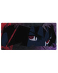32x16 inches anime mouse pad with Sharingan-eyed ninja portrait, jagged black hair and gritty texture.