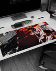 Gintoki Sakata slashing through chaos beside a monster silhouette on an anime desk pad 40x20 inches.