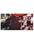 32x16 inches anime mouse pad with samurai hero in ruined city, ink-stained kimono and firelit backdrop.